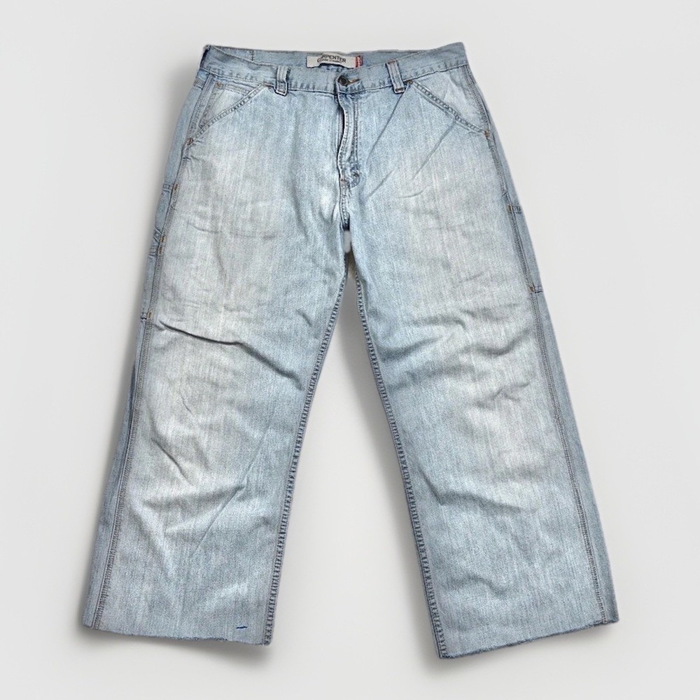 Levi's Carpenter Jeans Mens 36x25 Light Wash Loose Straight‎ Cut Hem Workwear